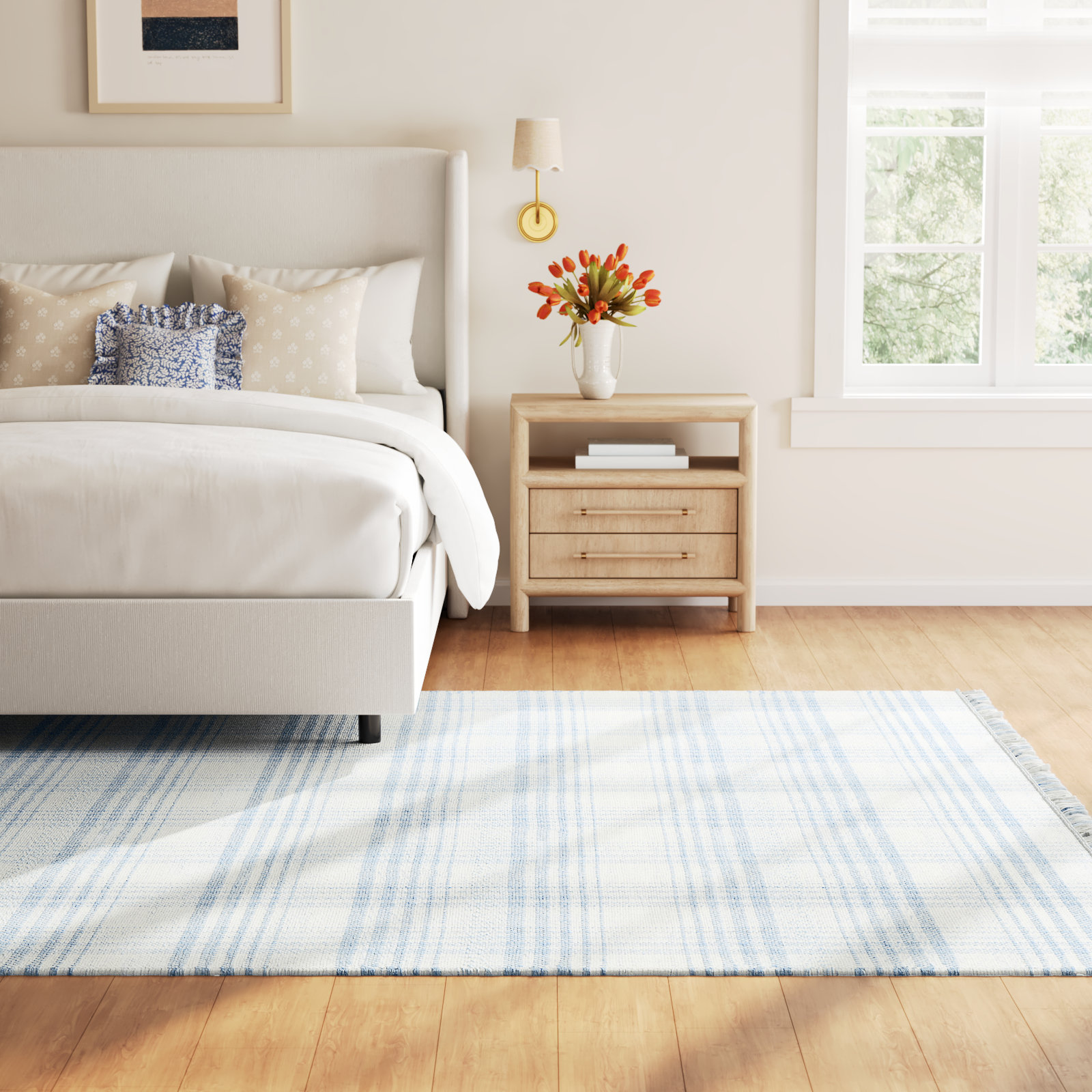 Cay Hand-Woven Blue Plaid Rug, Rectangle 8' x 10'