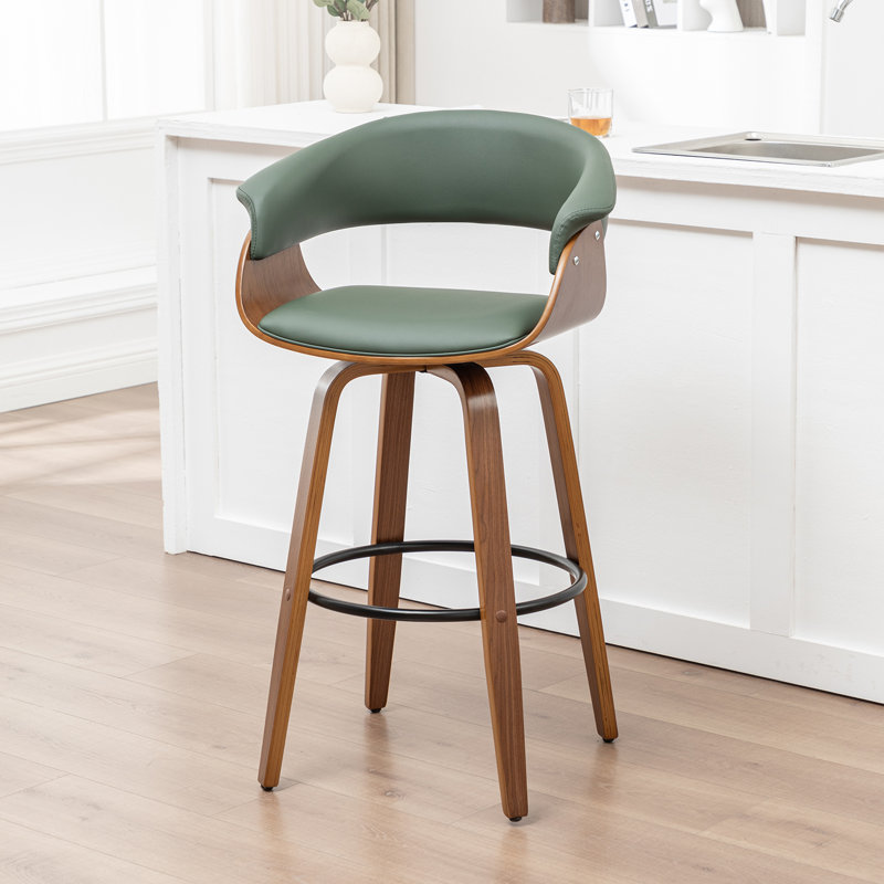 Devlin Upholstered Swivel Mid-Century Stool, Green, Bar Stool (29.5" Seat Height)