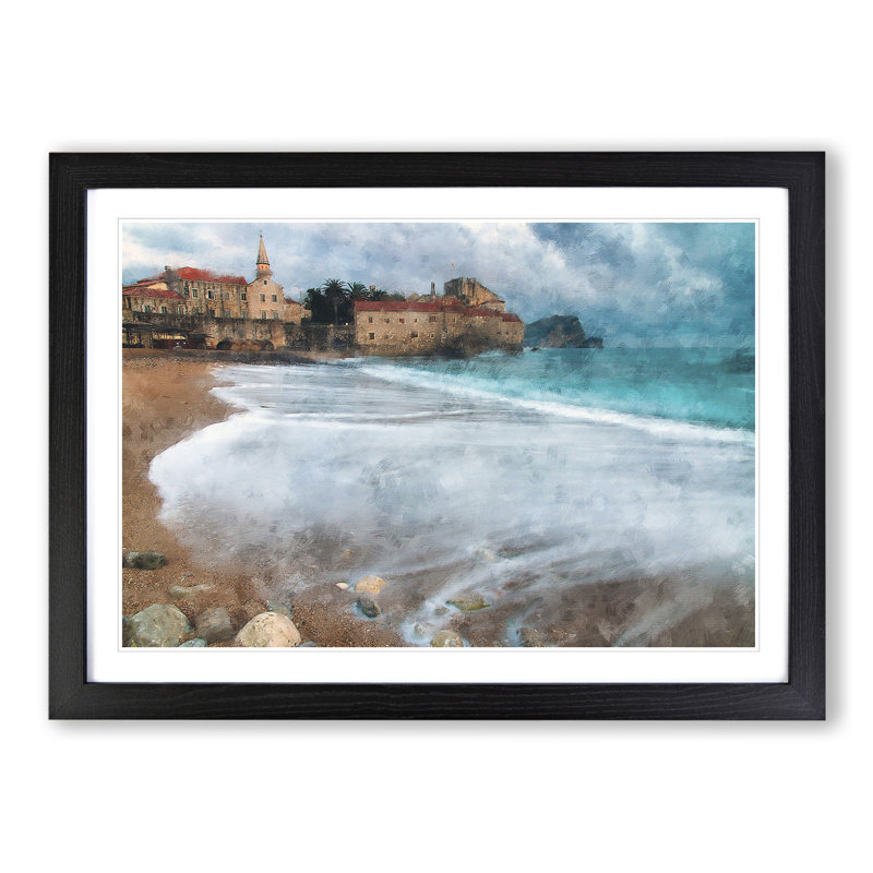 Montenegro Beach - Picture Frame Graphic Art, 27cm H x 36cm W x 2cm D, Black