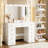 Vanity Desk With 11 Hollywood Bulbs & 7-Tier Storage Shelves , Makeup Vanity Desk With Power Outlet And 11 Drawers, 3 Color Lighting Modes, Dressing Table With Display Shelf Crystal Handles