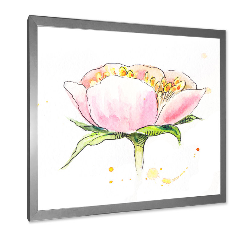 Fleur de pivoine rose rétro, H 16 po x l 16 po x P 1 po, Impression argent sur toile encadrée