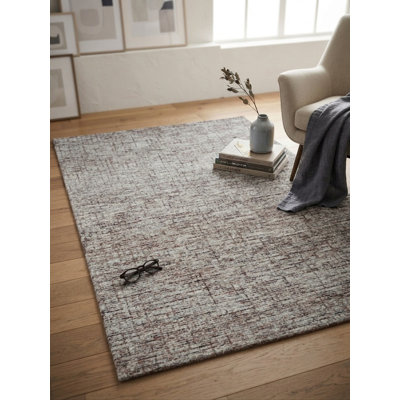 Tapis d'intérieur rectangulaire uni en laine beige et marron, fait main, tufté à la main