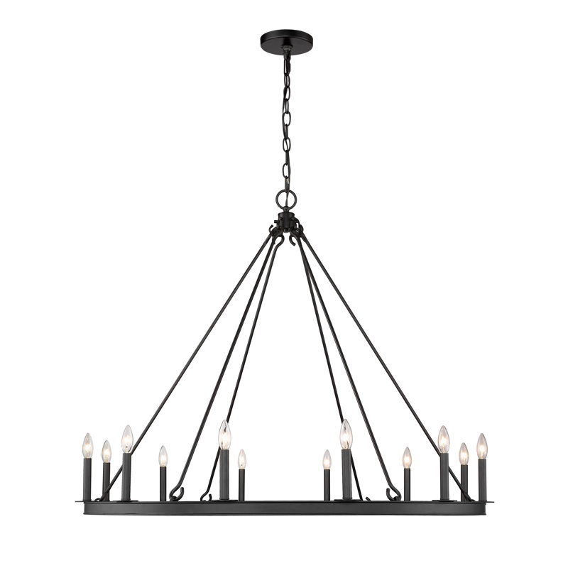 Lustre géométrique à style bougie 12 lumières Eddison, Noir mat