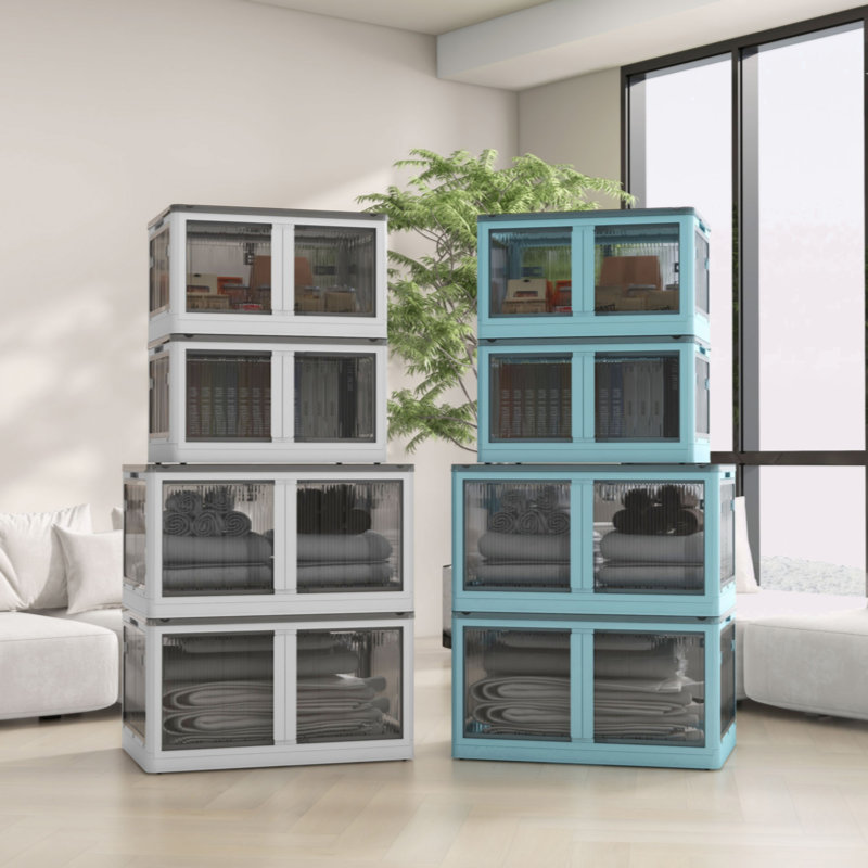 32 Gal Stackable Storage Bins With Lids, 3 Packs Collapsible Closet Organizers And Storage, Plastic Drawer Storage Container On Wheels With 5-Sided Access, Doors For Blankets