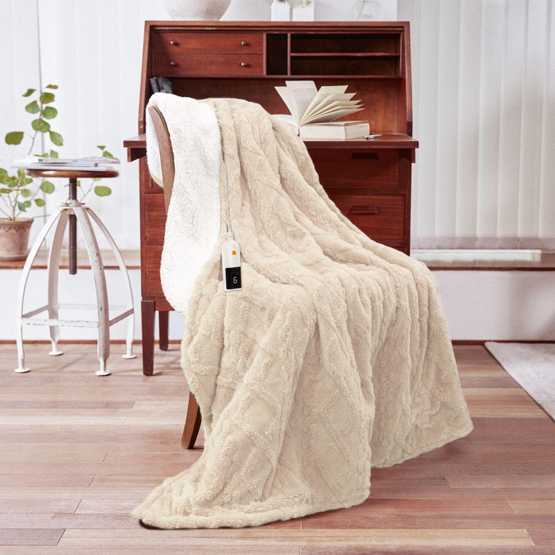 Heated Throw Blanket, Beige