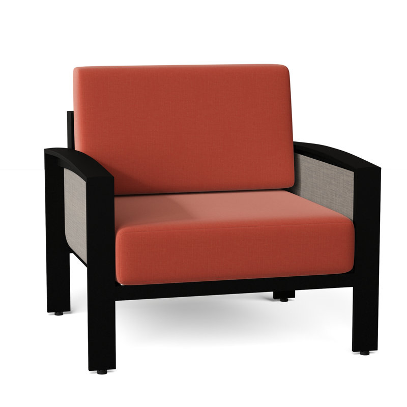 Metropolis Outdoor Lounge Chair, Canvas Heather Beige Sunbrella® Canvas, Augustine Gravel, Textured Black