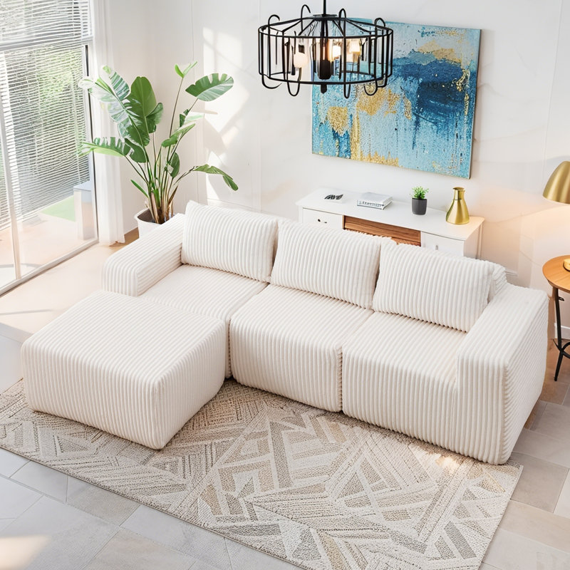 Boneless Creamy Modular Suede Sofa: Space-Saving Chic