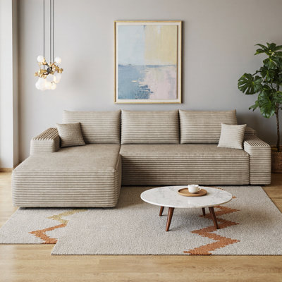 107" Cloud L-Shape Sectional Sofa with Left Facing Chaise, Modern Modular Sofa with Deep Seat, Plush Corduroy Upholstered Couch for Living Room & Bedroom, No Assembly Required