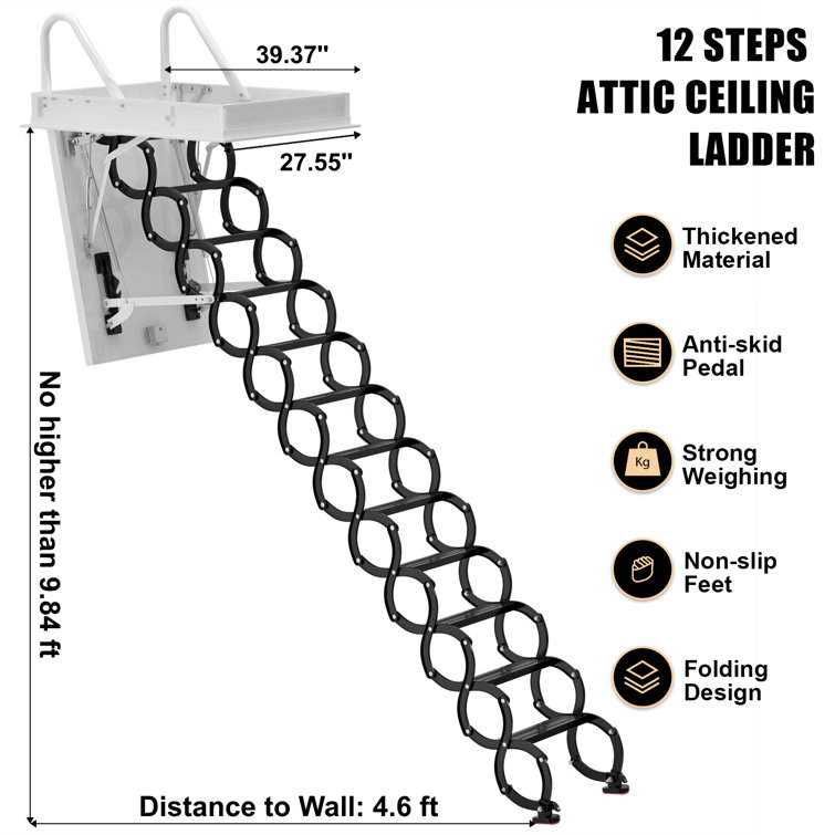 Bruce&Shark 12 Steps Alloy Steel Folding Ladder For Attic - Wayfair Canada