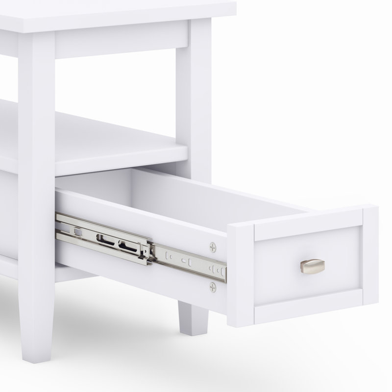 Warm Shaker Solid Wood End Table with Storage Drawer, White, 20" H x 14" W x 24" D