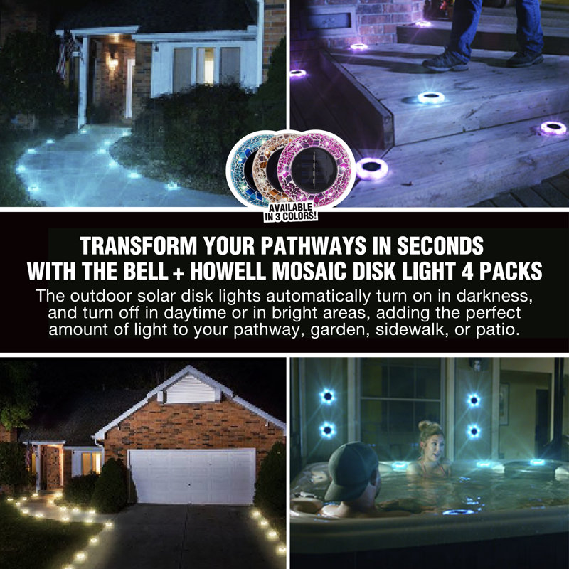 Blue Mosaic Solar Powered LED Pathway Disk Lights, Set of 8