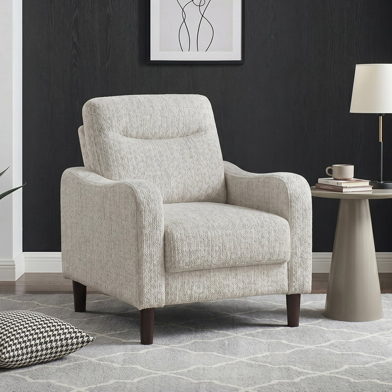 Chaise de salon en chenille texturée et moderne de 32 po avec sièges à ressorts ensachés et accoudoirs inclinés Mirelle