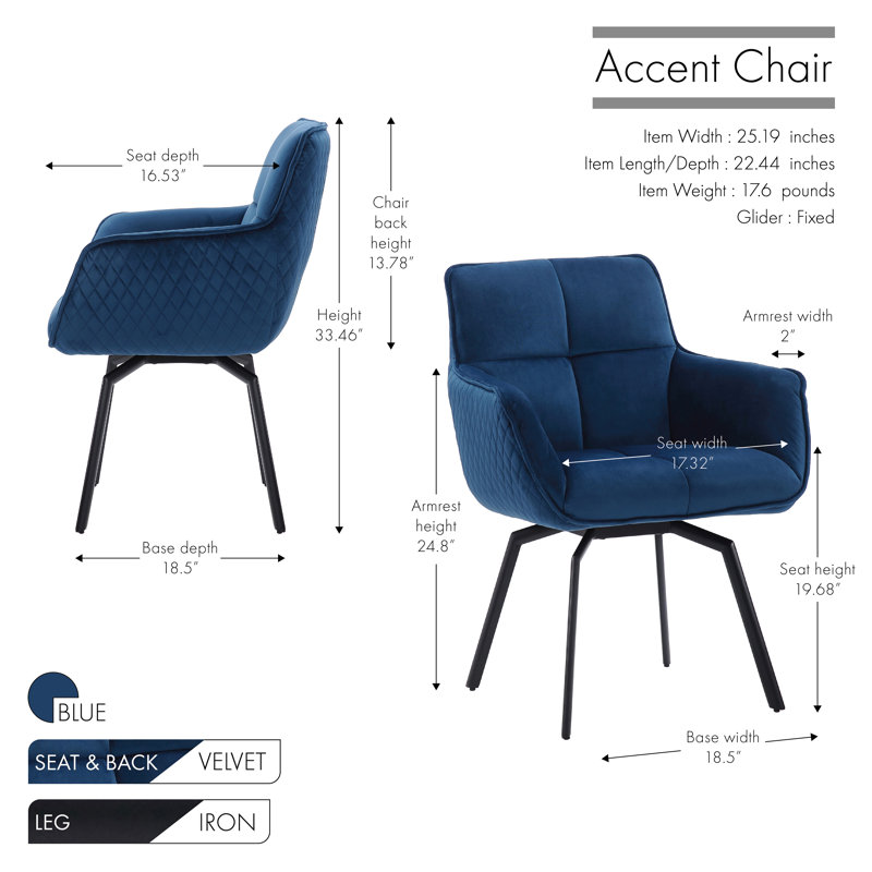 Velvet Swivel Armchair, Blue