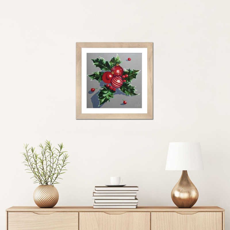«Christmas Joy» - reproduction d'art murale - papier d'art encadré, H 16 po x l 16 po, Beige