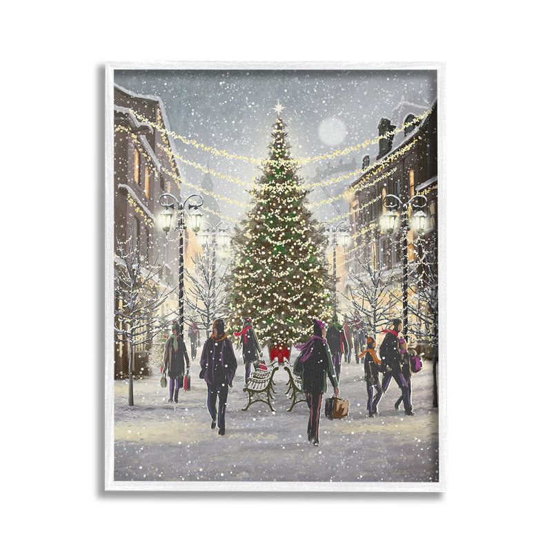 «Town Christmas Tree Single Photo Frame» par Pip Wilson sur toile, Giclée encadrée blanc bord de mer, H 20 po x l 16 po