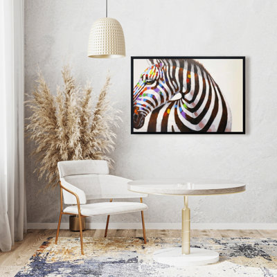 Zèbre coloré - Toile encadrée blanche pour animaux