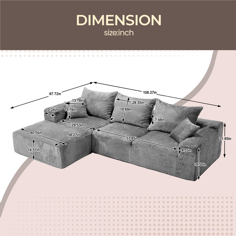 Tissu élégant, excellent toucher, design en forme de L, confort intime, grande profondeur d'assise, extension libre, combinaison aléatoire, flexibilité, compression complète, aucune installation du canapé