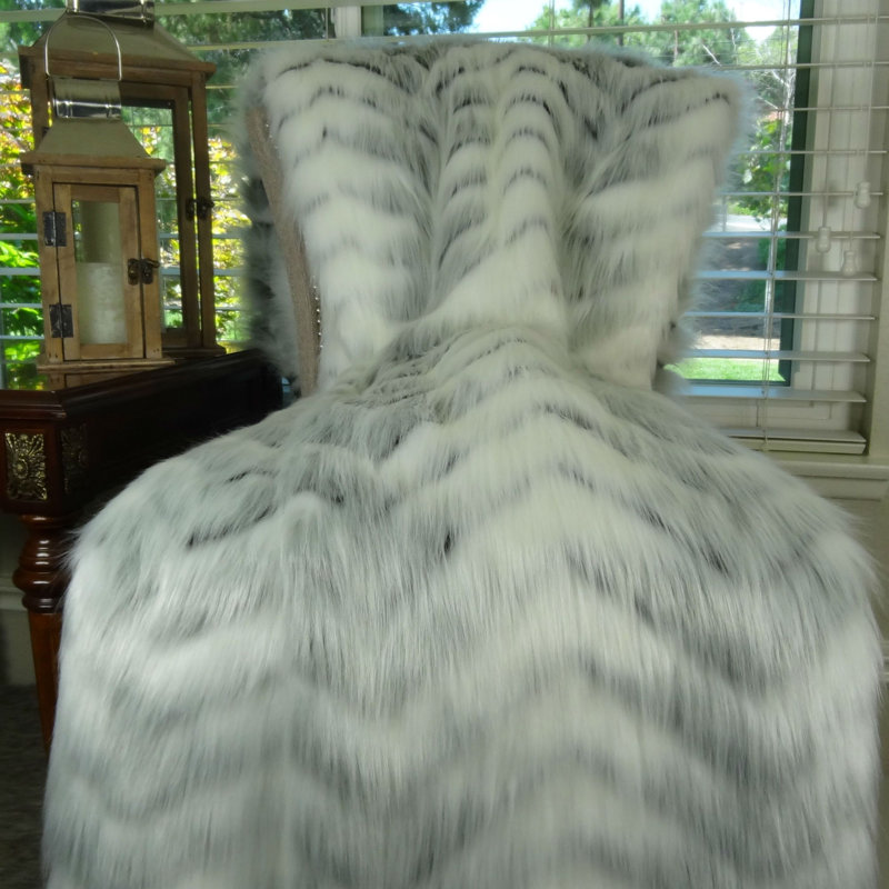 Thomas Collection® Luxury White and Grey Fox Faux Fur Throw Blanket & Bedspread, 58" W x 60" L