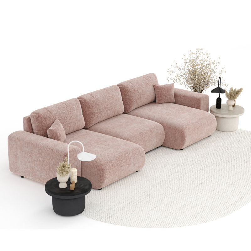 Six-seater panoramic sofa, Pink Chenille