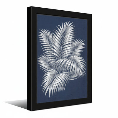 Plantes et fleurs, feuilles de palmier argentées sur fond bleu marine