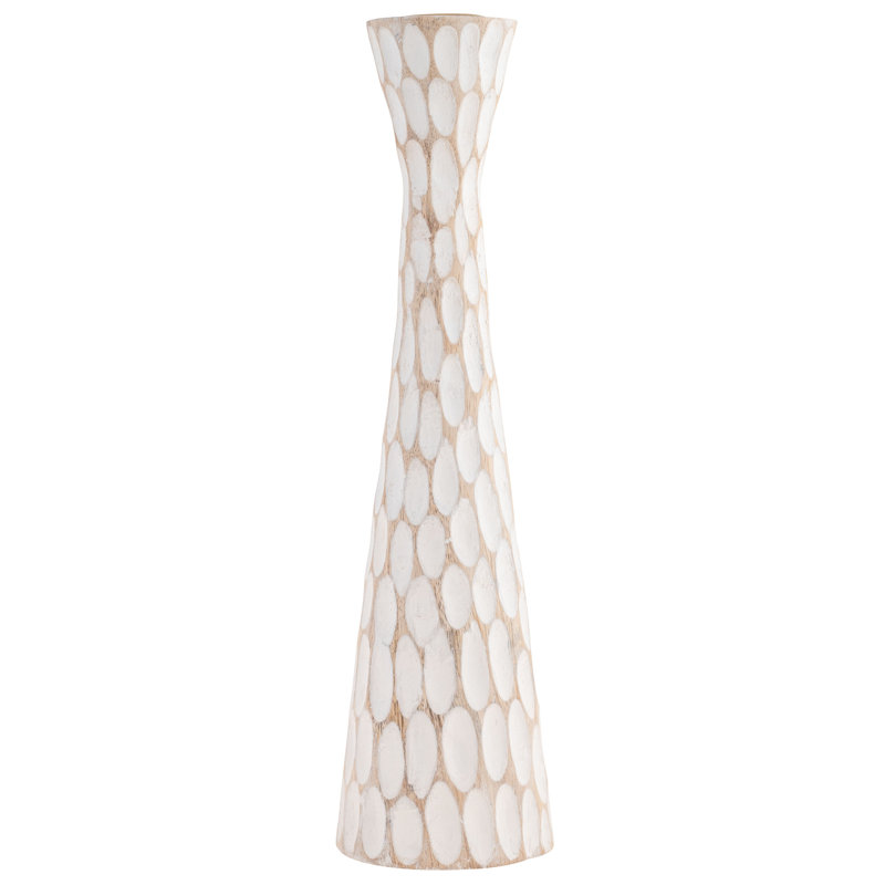 HAND CARVED WHITEWASHED CANDLE HOLDERS LARGE (S23), 3" H x 11" W x 3" D