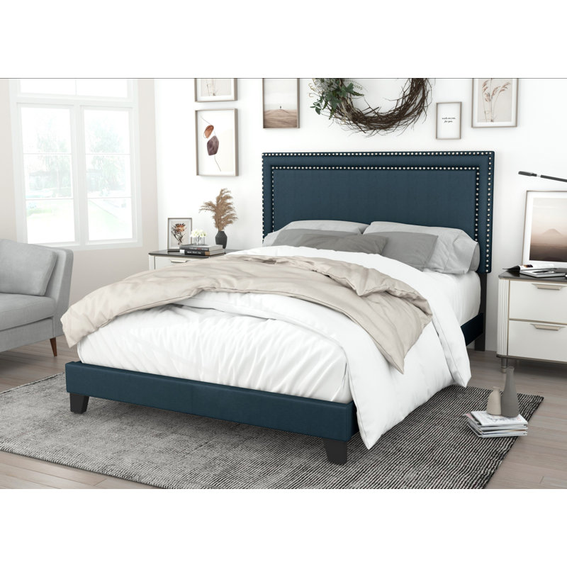 Lit tapissier Artia, Bleu denim, Simple