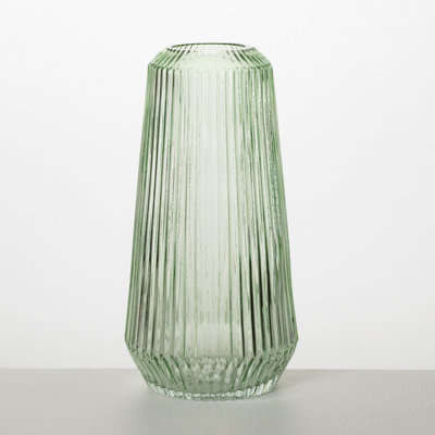Green Ribbed Glass Vase 12.5"H