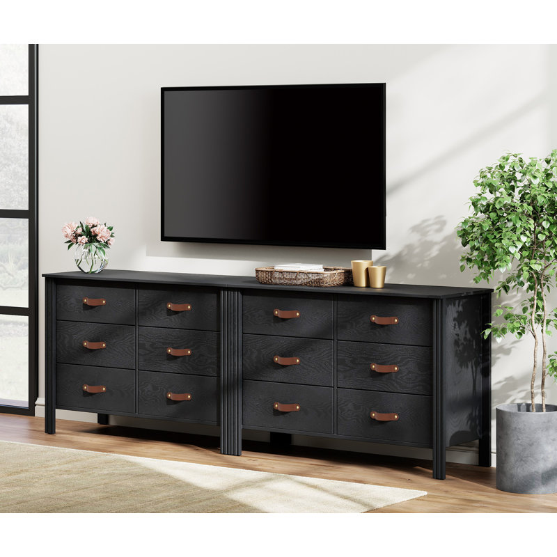 Anwar 76.3'' W 12 - Drawer Dresser, Black