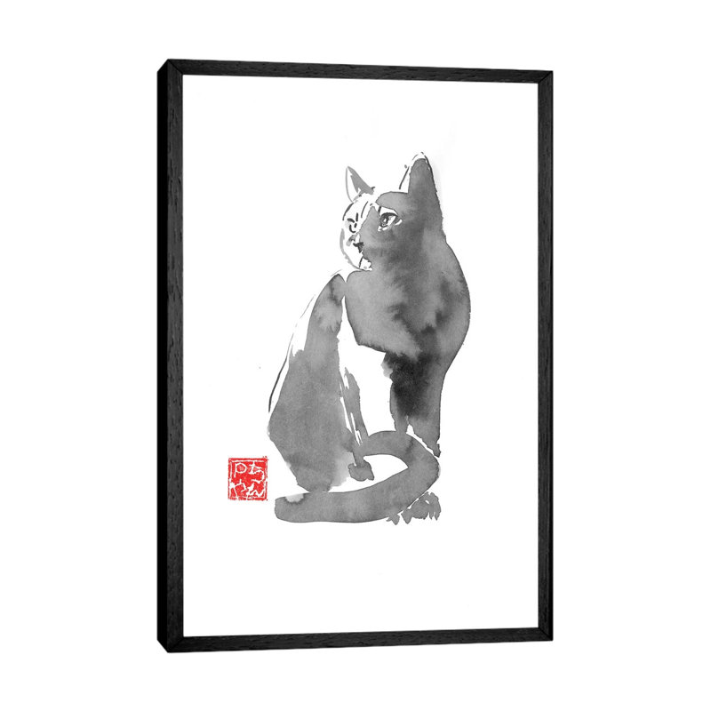 Grey Cat by Péchane - Painting on Canvas, Black Framed, 66.04 cm H x 45.72 cm W