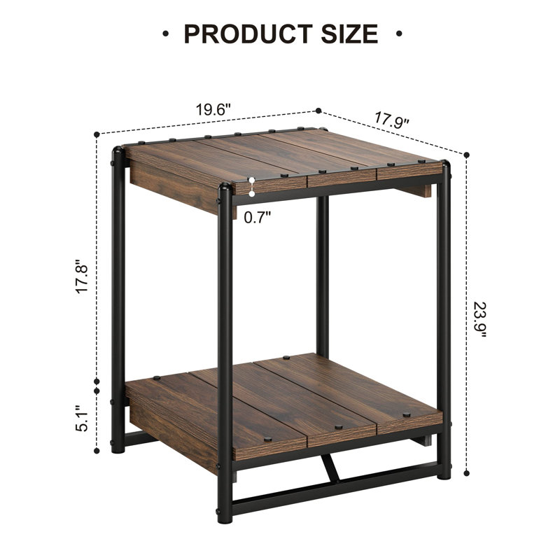 19.6'' W Metal Nightstand, Brown