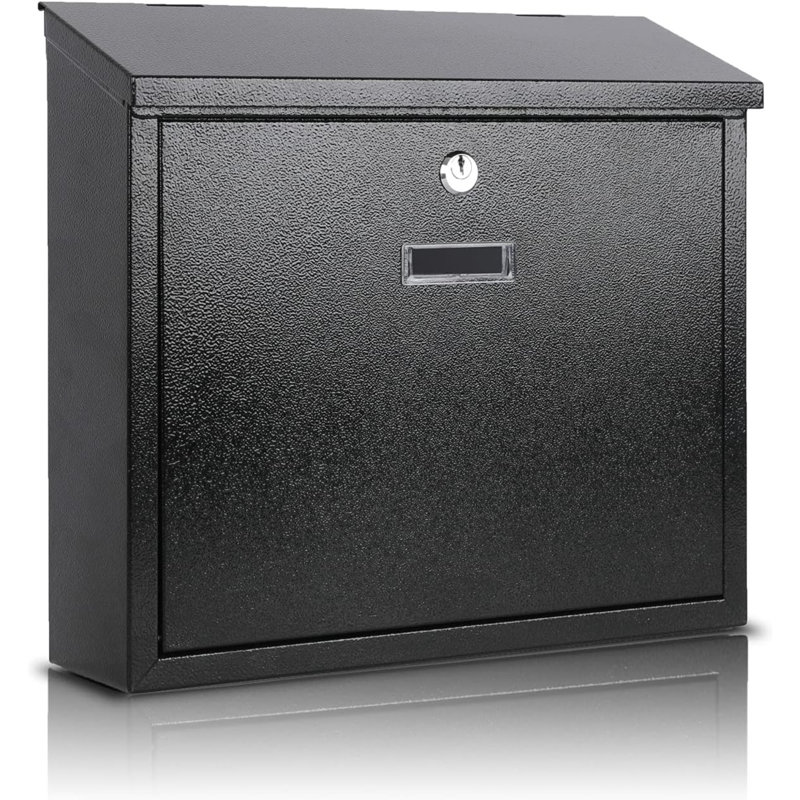 Boîtes aux lettres avec serrure à clé, boîte aux lettres verrouillable murale, boîte aux lettres de sécurité avec serrure et clé, grande capacité, boîte aux lettres en métal avec couvercle en acier, 14,2 x 4 x 12,6 po, noir