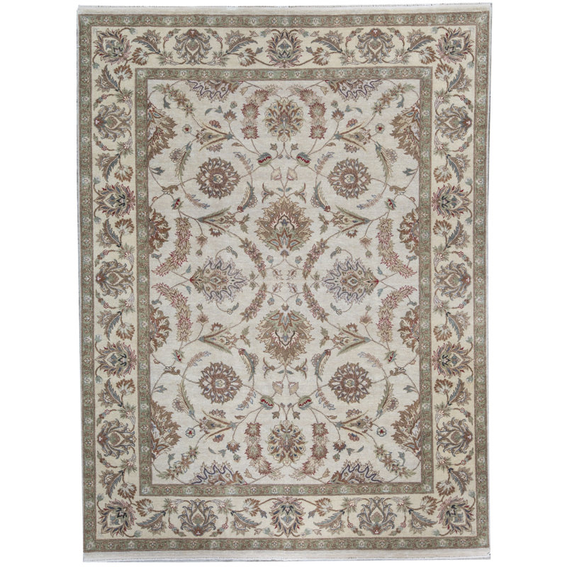 Tapis unique de laine ivoire 8 pi 10 po x 11 pi 9 po noué à la main Cornwall