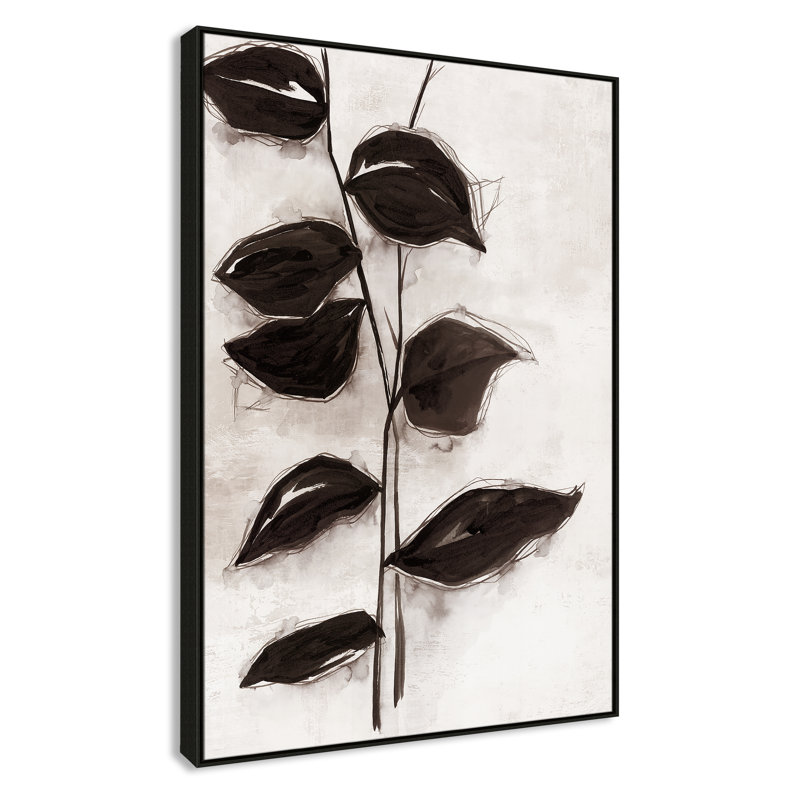 Feuilles I - Toile à cadre flottant, H 61,5 po x l 41,5 po x P 2 po, Cadre espresso