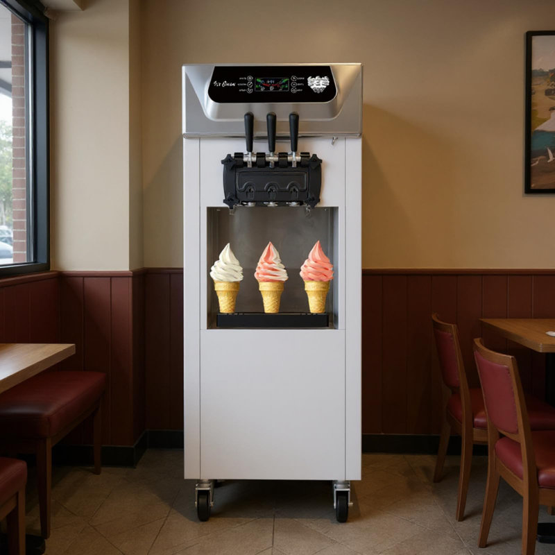 Machine à crème glacée commerciale 2200W - 5,8 à 8 gallons par heure, saveur 2 + 1, autonettoyant, distributeur de trémie 2 x 7 L pour utilisation commerciale