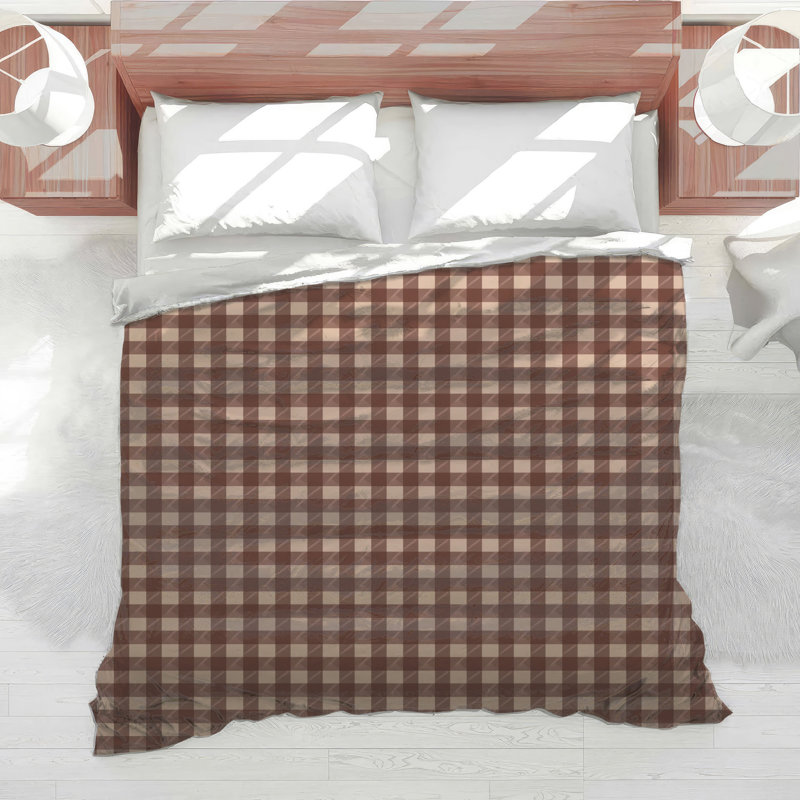 Brown Beige Checkered Comforter, Queen