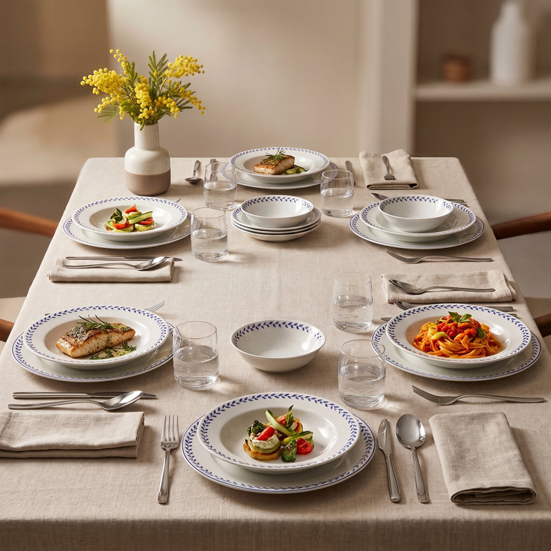 Service de table 100% porcelaine Coastal Vine Blue (service de 24 pièces pour 6 personnes)