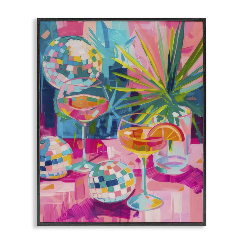  «Dazzling Disco Cocktail», estampe numérique par LSR Design Studio, Giclée encadrée noir minuit, H 30 po x l 24 po