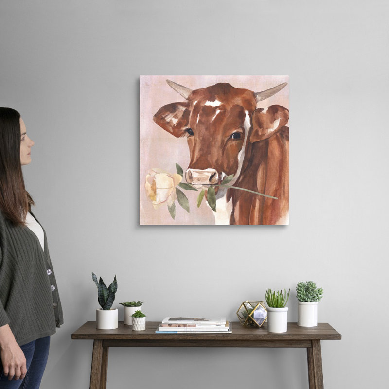 Peony Cow I, art mural sur toile, Toile tendue, H 24 po x l 24 po x P 1 po