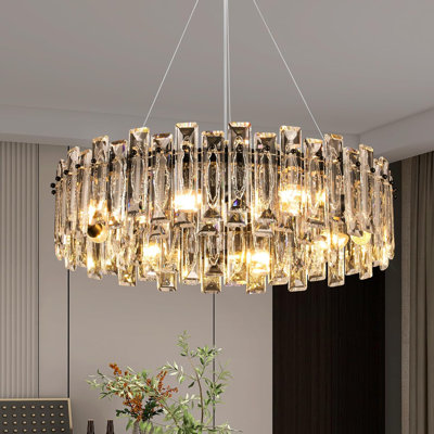 Modern Luxury K9 Crystal Chandelier 8-Light Pendant Light Fixture With Adjustable Chain For Dining Room Living Room Kitchen Island Entryway Easy Installation