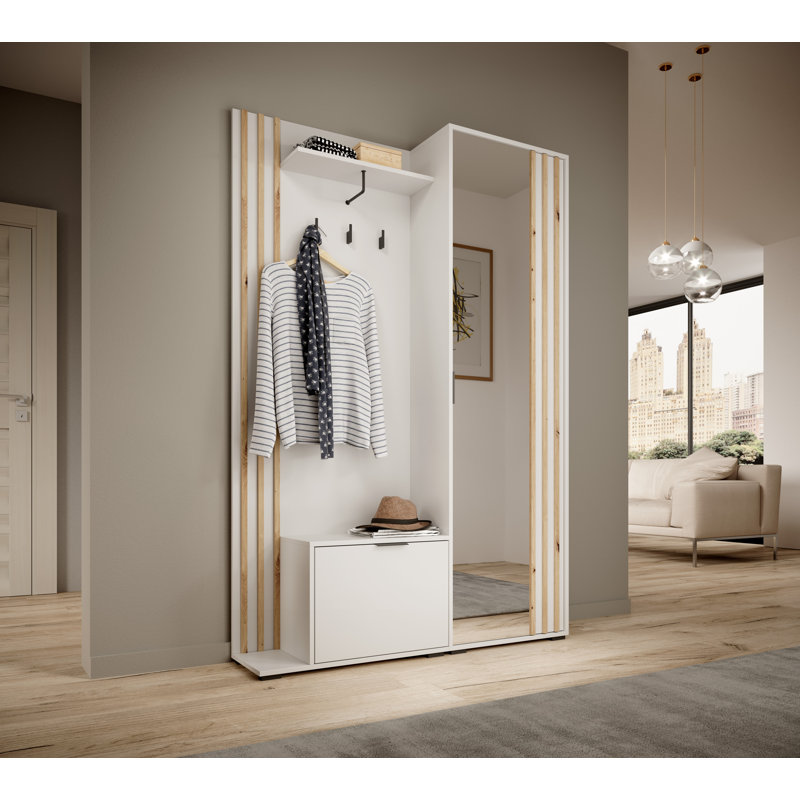 Romul Hall Tree 131cm Wide with Shoe Storage, Brown/White