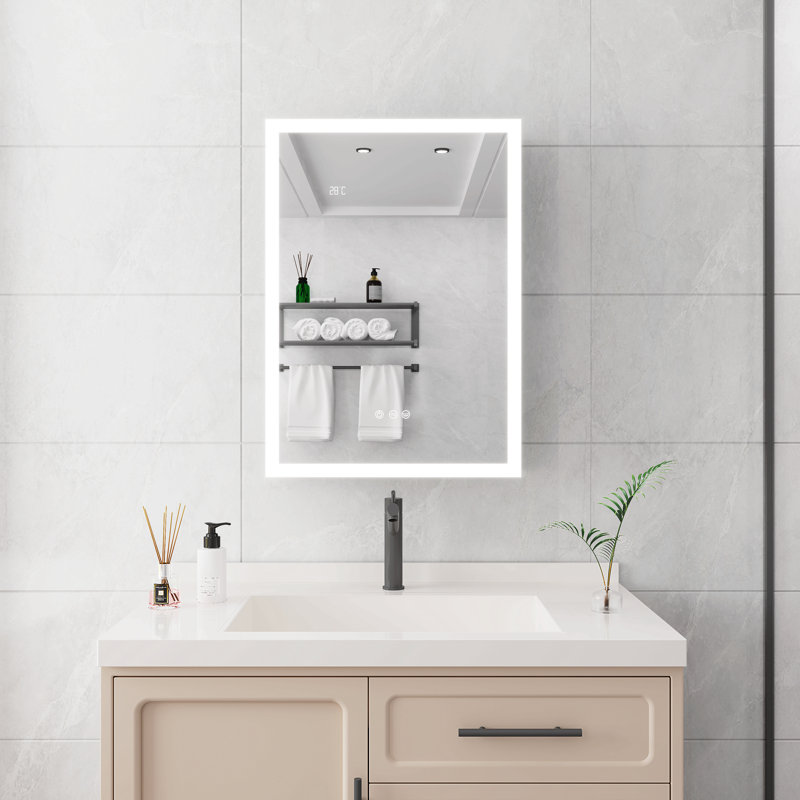Armoire à pharmacie 20 po x 28 po avec miroir à fixation murale à DEL avec lumières, antibuée, imperméable, à intensité variable, 3000 K à 6000 K, fixation en surface, tablettes de rangement