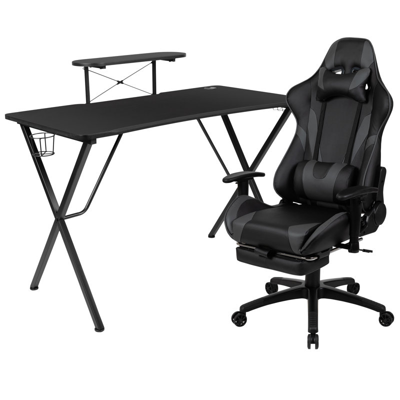 Bridesdale Gaming Desk and Chair Set, Black/Gray