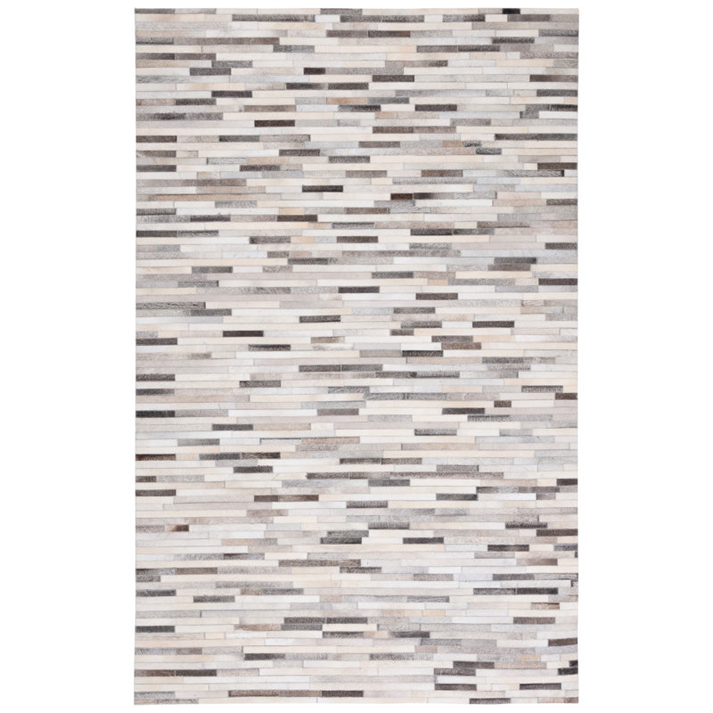 Sechrist Hand Woven Leather/Felted Cloth Abstract Rug in Grey/Ivory, Square 6'