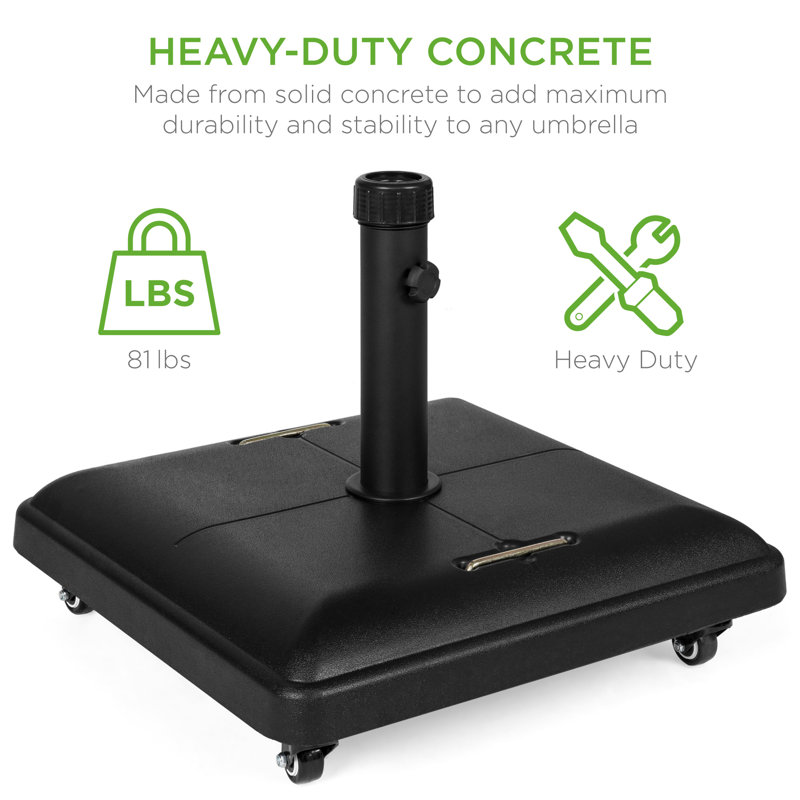 Heavy Duty Black Concrete Rolling Patio Umbrella Base with Locking Wheels