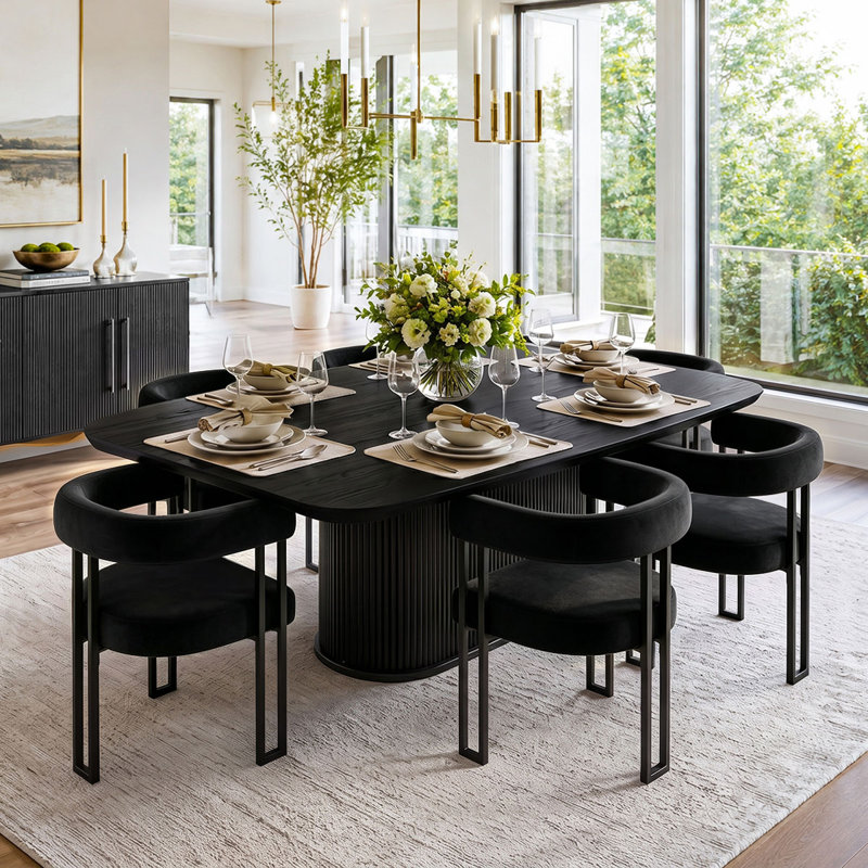 Ensemble de 6 fauteuils de salle à manger rembourrés en velours de 18 po (ensemble de 6), Noir