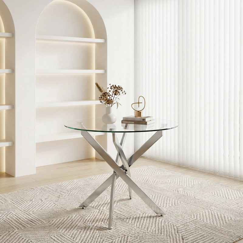 Table de salle à manger ronde, 90 cm (35,5 po) en verre avec pattes, esthétique moderne pour la pièce, réduit les risques de collision, montage rapide et simple dans les petits espaces