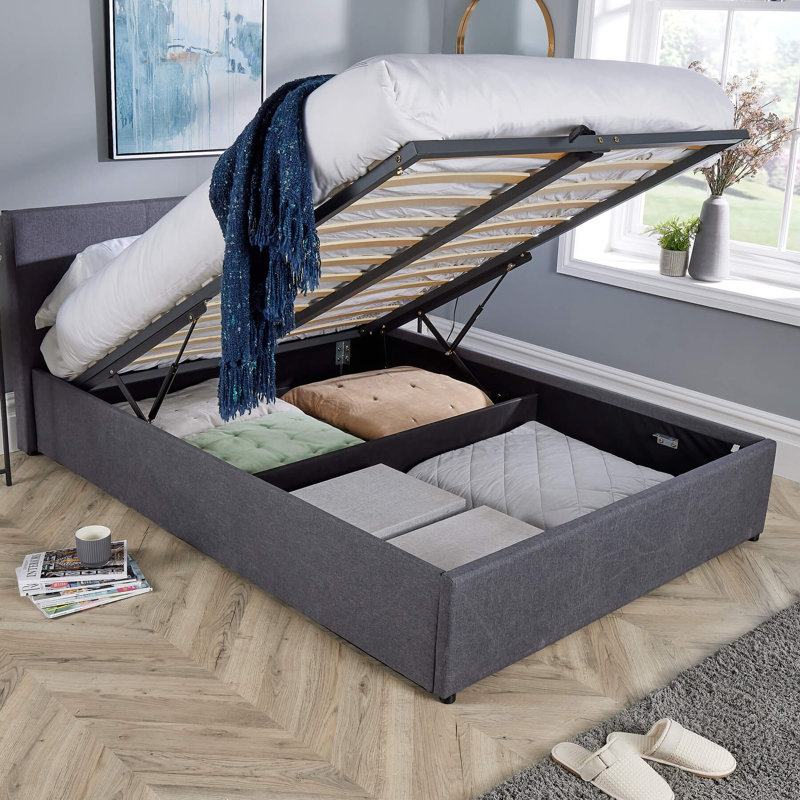 Ottone Grey Upholstered End-Lift Ottoman Storage Bed, 150 x 200 cm