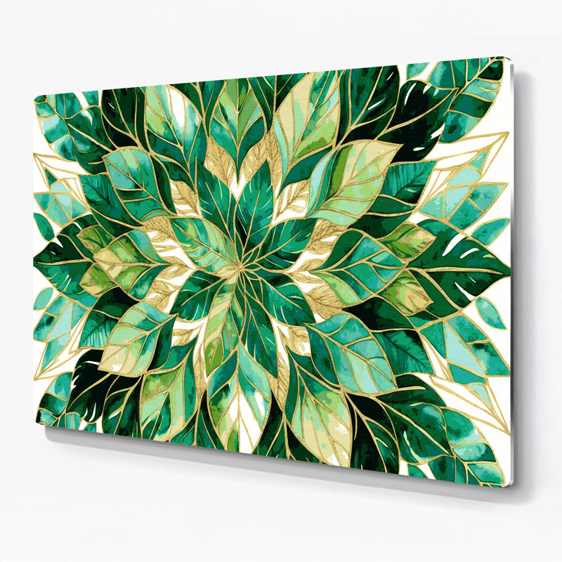 «Botanical Geometric Leaf», art mural en métal beige