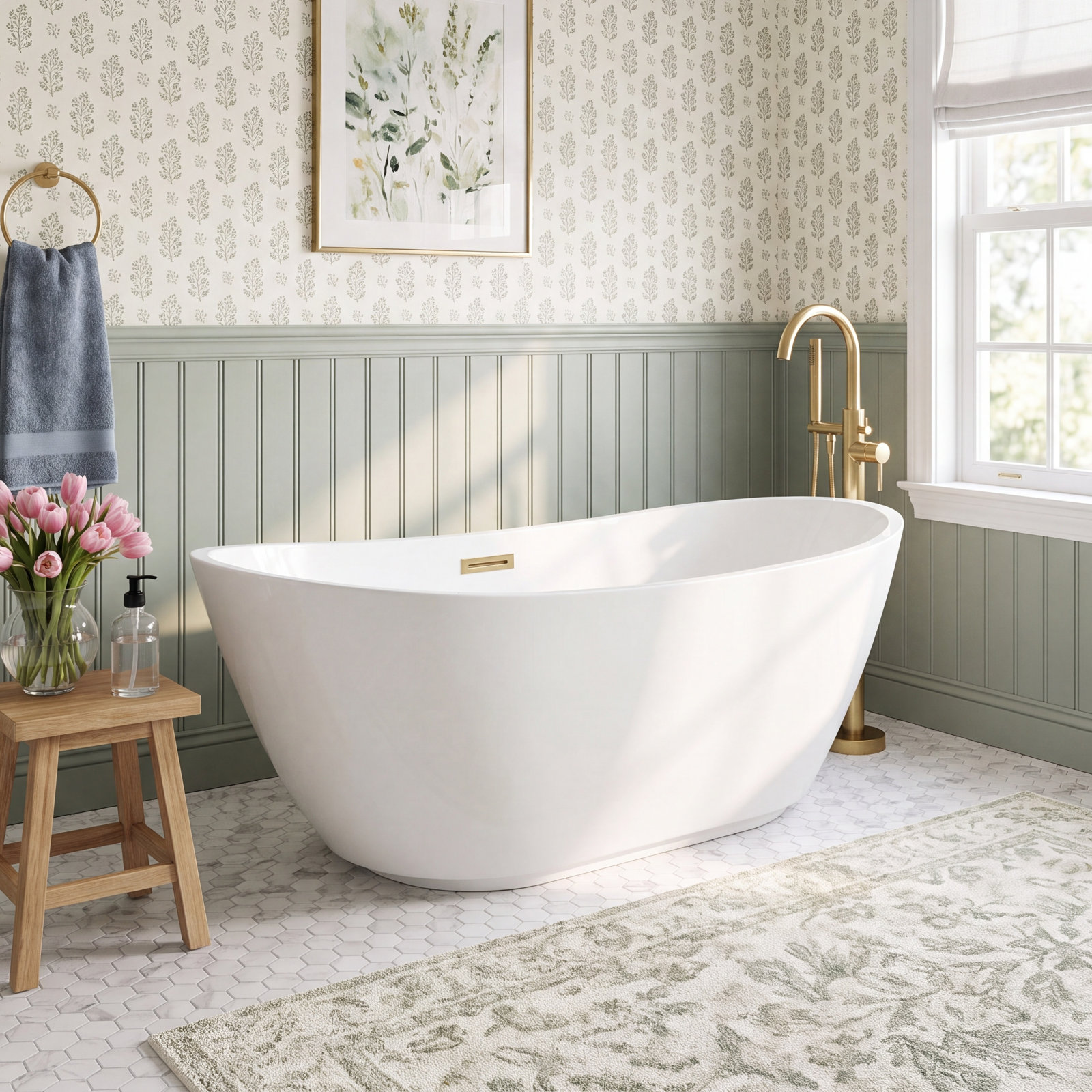 Labrusca 62" Soaking Bathtub, Brushed Gold