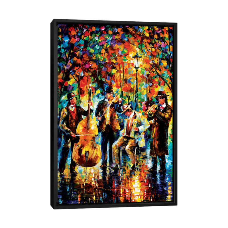 Reproduction d'art sur toile tendue « Glowing Music », Toile avec cadre flottant, H 48 po x l 32 po, Noir